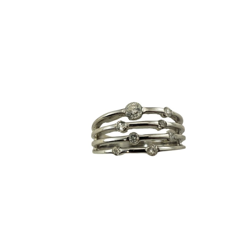 VIntage 14 Kt White Gold and Diamond Connected Multi Band Ring Size 7.25 #10619